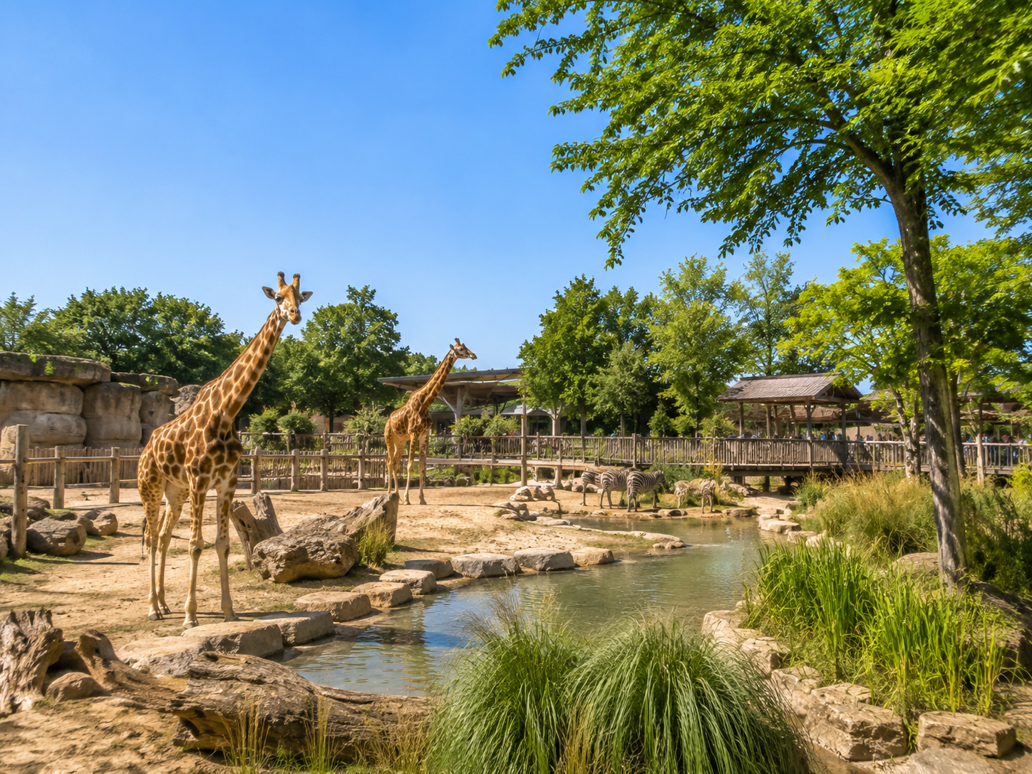 Girafes dans un parc zoologique ouvert au public